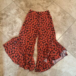 Anthropologie Red Floral Wide-Leg Pants